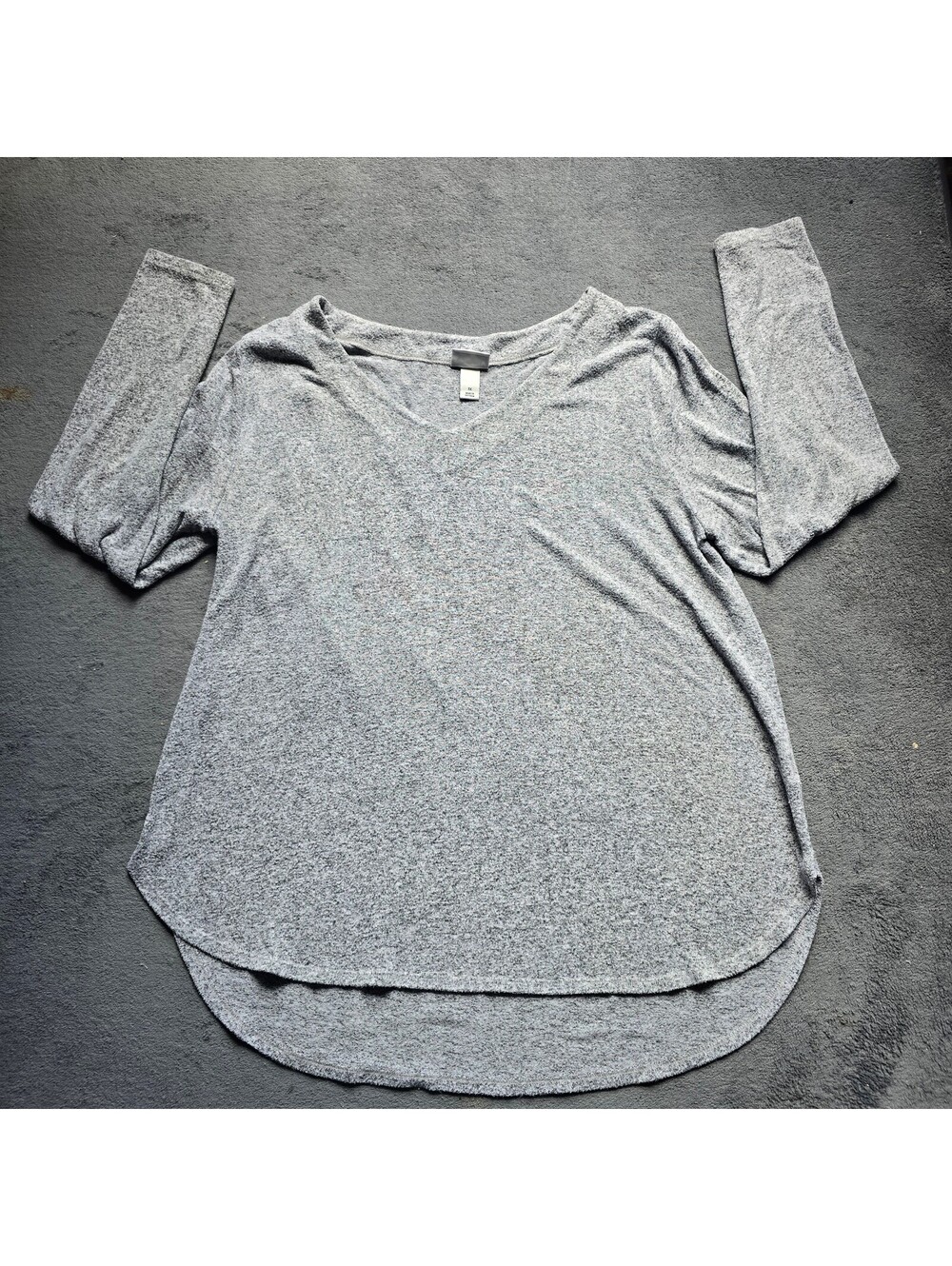 Ava & Viv Womens Plus Size 1X Heather Gray V-Neck Long Sleeve Tunic Top